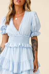 Nerissa Puff Sleeve Shirred Waist Dress Spotty Blue