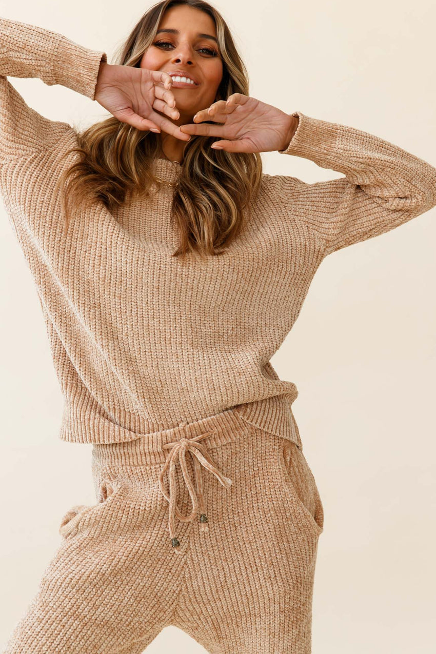 Robin Long Sleeve Ribbed Knit Sweater Tan