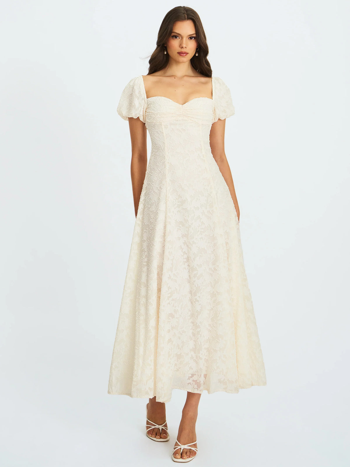 Pandora White Bubble Sleeve Backless Maxi Dress