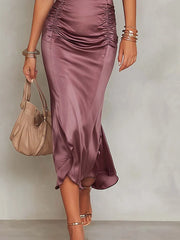 Vintage Square Lace Neck  Ruched Fishtail Midi Dress