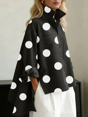 Women's Polka Dot Denim Shirt | Oversized Relaxed Button-Down Shirt