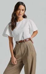 Enzo Top - Flutter Sleeve Scoop Neck Top in White