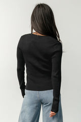 Leo Ribbed Henley Top | Black