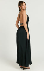 Denisa Midi Dress - Open Back Halter Dress in Black