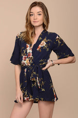 Jade Floral Boho Romper Navy