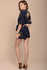 Jade Floral Boho Romper Navy