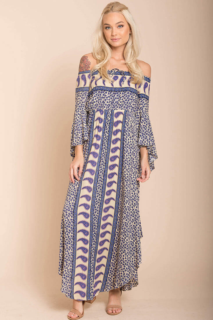Lilia Tube Maxi Dress Beige Purple