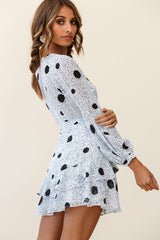 Kerry Layered Balloon Sleeve Dress Black Spot Print White