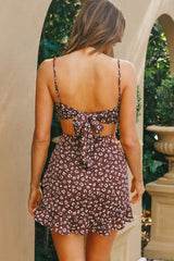 Stolen Glances Tie Back Ruffle Hem Mini Dress Animal Print Chocolate