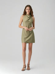 Sleek Bias-Cut Satin Halterneck Mini Dress