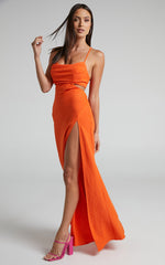 Reviena Maxi Dress - Cut Out Cowl Neck Dress in Burnt Orange