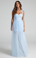 Emmary - Bustier Bodice Tulle Dress in Pale Blue