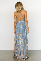 Lucienne Shimmer Maxi Gown | Light Blue + Rose Gold