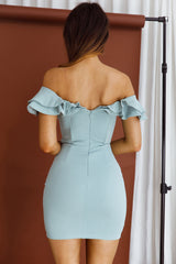 Rossi Off-Shoulder Double Ruffle Dress Blue