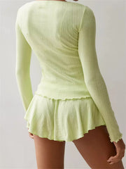 JuliaFashion - Vintage O-neck Buttons Up T-shirts Tops Ruffles Shorts Suits