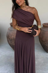 Women's Pleated One-Shoulder Maxi Dress | Graceful Flowing Summer Dress