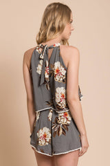 Talia Fancy Floral Romper Grey