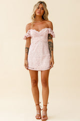 Costa Mesa Puff Sleeve Lace Overlay Dress Pink