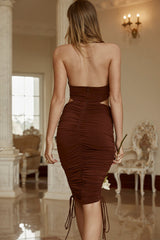 Social Butterfly Ruched Drawstring Side Cut-Out Midi Dress Chocolate