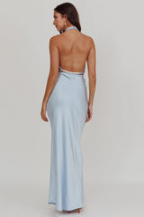 Gelato Pearl Strap Halter Maxi Dress Blue