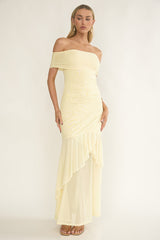 Kiarna Off-Shoulder Mesh Maxi Dress Butter