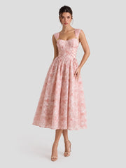 Lace-Up Corset A-Line Midi Dress