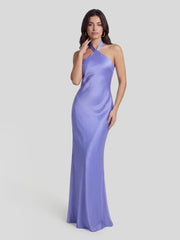 Low Cross Back Halter Maxi Dress