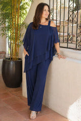 Women's Set | Asymmetrical Cover-Up Top and Straight Cut Trousers | Elegant Casual Spring Summer Outfit