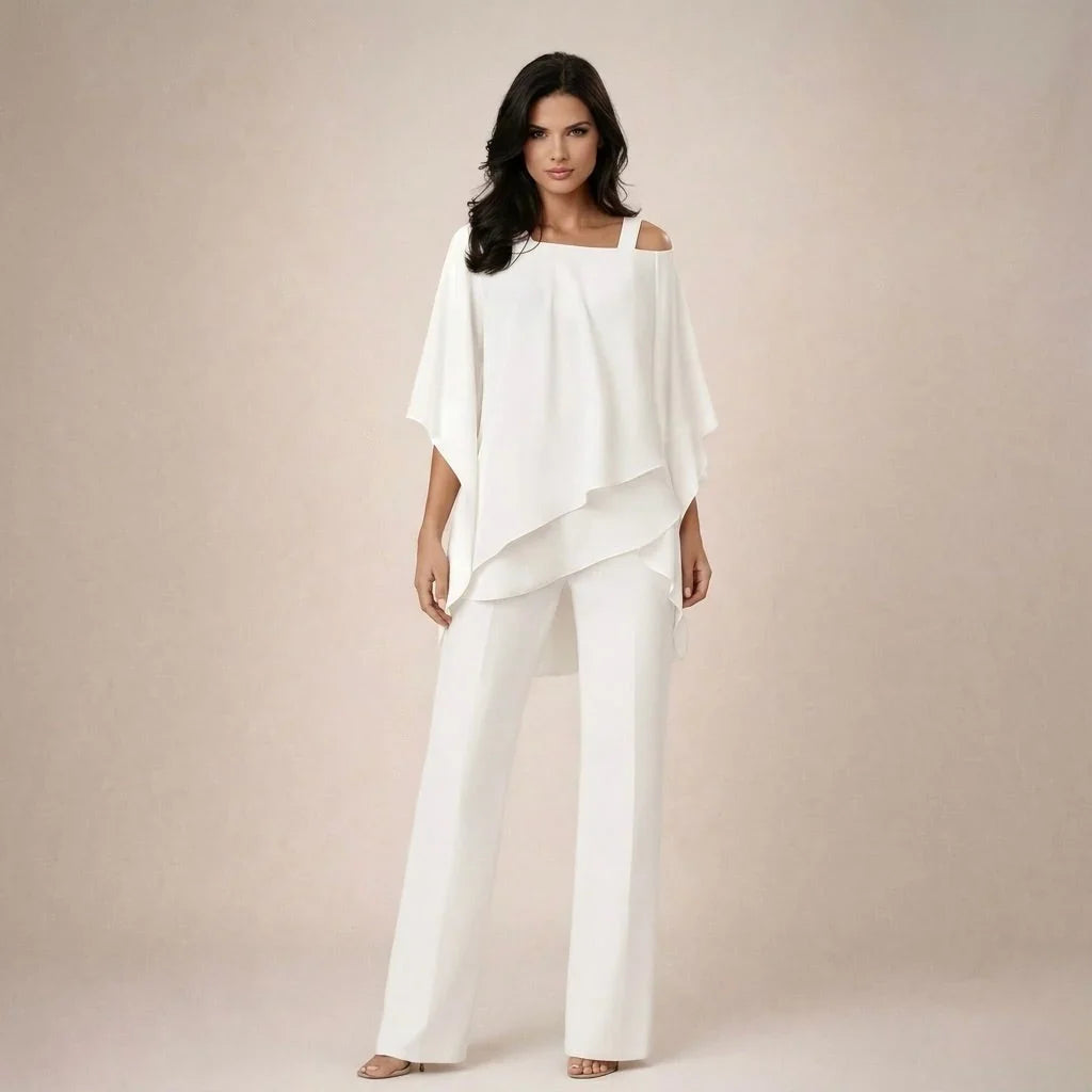 Women's Off-Shoulder Two-Piece Set | Elegant Top & Wide-Leg Trousers