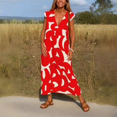 Women's Printed Flowing Maxi Dress | Airy Feminine V-Neck Dress