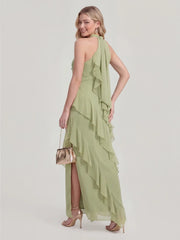 Halterneck Flowy Tiered Ruffle Maxi Dress