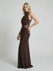 Chiffon And Lace Halter Maxi Dress