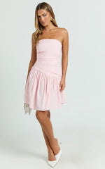 Almera Mini Dress - Strapless Ruched Dress in Pink