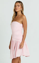 Almera Mini Dress - Strapless Ruched Dress in Pink