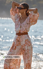Amalie The Label - Berenice Linen Blend Puff Sleeve Wide Leg Jumpsuit in Maison Fleur