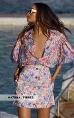 Amalie The Label - Cosette Linen Blend High Waisted Button Through A Line Skirt in Aurora Floral
