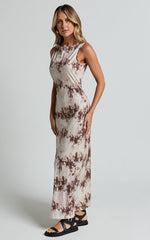 Amayra Midi Dress - High Neck Bodycon Dress in Beige Tie Dye