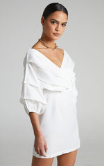 Anastasija Mini Dress - Off Shoulder V Neck Dress in White
