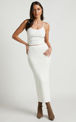 Andalucia Midi Skirt - Ribbed Side Split Skirt in Cream