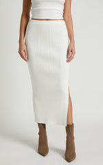 Andalucia Midi Skirt - Ribbed Side Split Skirt in Cream