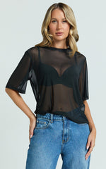 Araceli Top - Mesh T-Shirt in Black