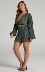 Archer Shorts - High Waisted Plisse Shorts in Olive