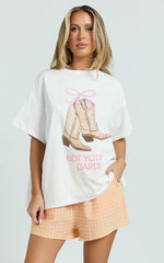 Archer Two Piece Top and Shorts Set - Boots T-Shirt Set in White/Orange