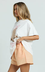 Archer Two Piece Top and Shorts Set - Boots T-Shirt Set in White/Orange