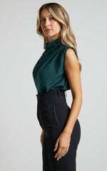 Arianae Top - High Neck Top in Forest Green