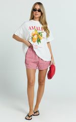 Aurella Two Piece Top and Shorts Set - Amalfi T-Shirt Set in White/Red