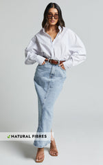 Bailee Midi Skirt - Denim Column Back Split Skirt in Light Blue Wash