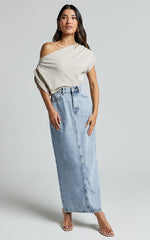 Bailee Midi Skirt - Denim Column Back Split Skirt in Light Blue Wash