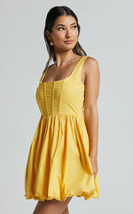 Brianda Mini Dress - Corset Bodice Bubble Hem Dress in Yellow