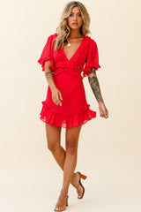 My Belle Cut-Out Detail Frill Accent Dress Red